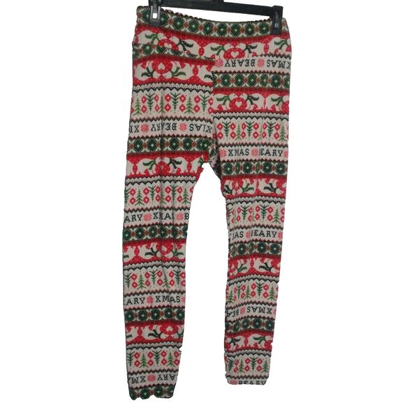 No Boundaries Fleece Christmas Leggings 11-13 Juniors red green Holiday - Picture 1 of 3